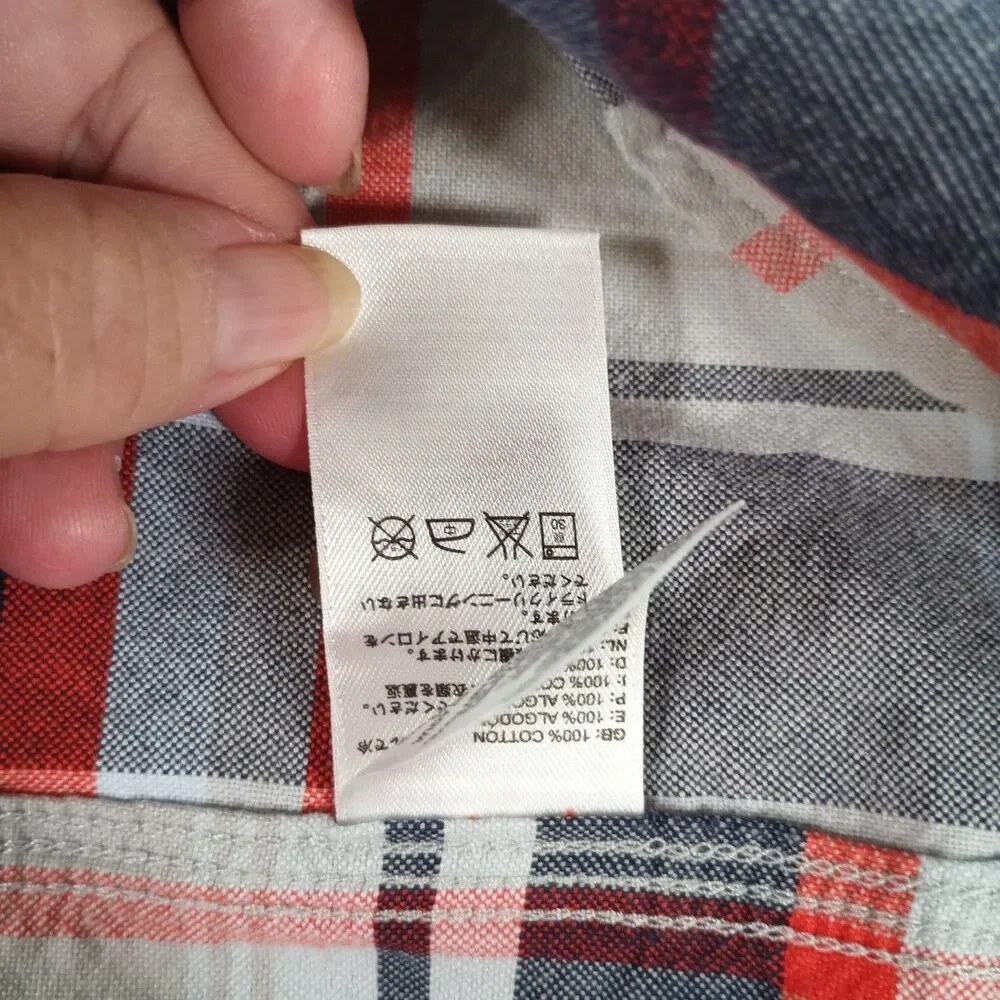 The North Face Mens XL Plaid Flannel Shirt Red Blue Gray Button Up Outdoor